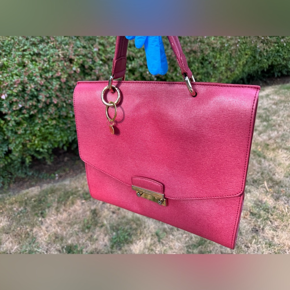 Raspberry Shoulder Bag with Gold Accents